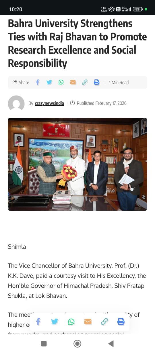 Bahra University Strengthens Ties with Lok Bhavan to Promote Research Excellence and Social Responsibility