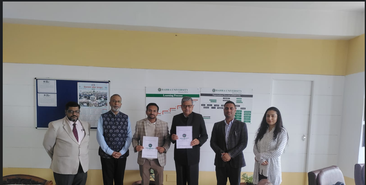 Memorandum of Understanding (MoU) signing ceremony was held between Bahra University, Himachal Pradesh, and Media Tech Temple, Rajasthan, as an initiative of the School of Management to strengthen Industry–Academia collaboration.
