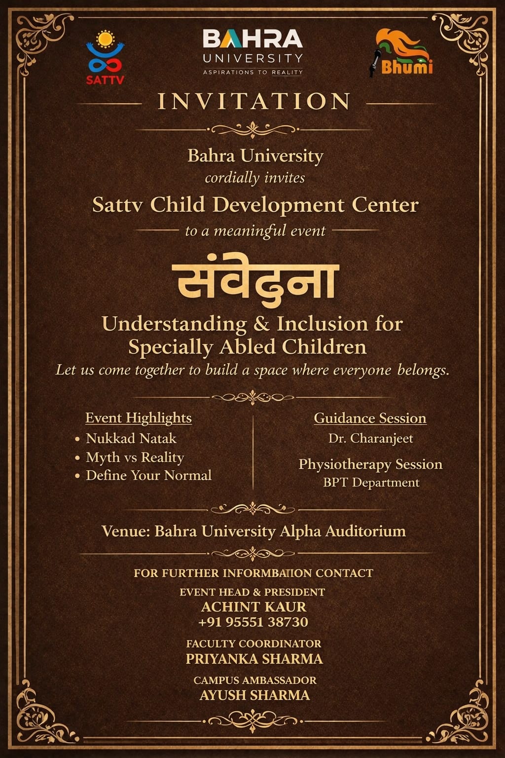 Bahra University Hosts “संवेदना” — An Event on Understanding & Inclusion for Specially Abled Children