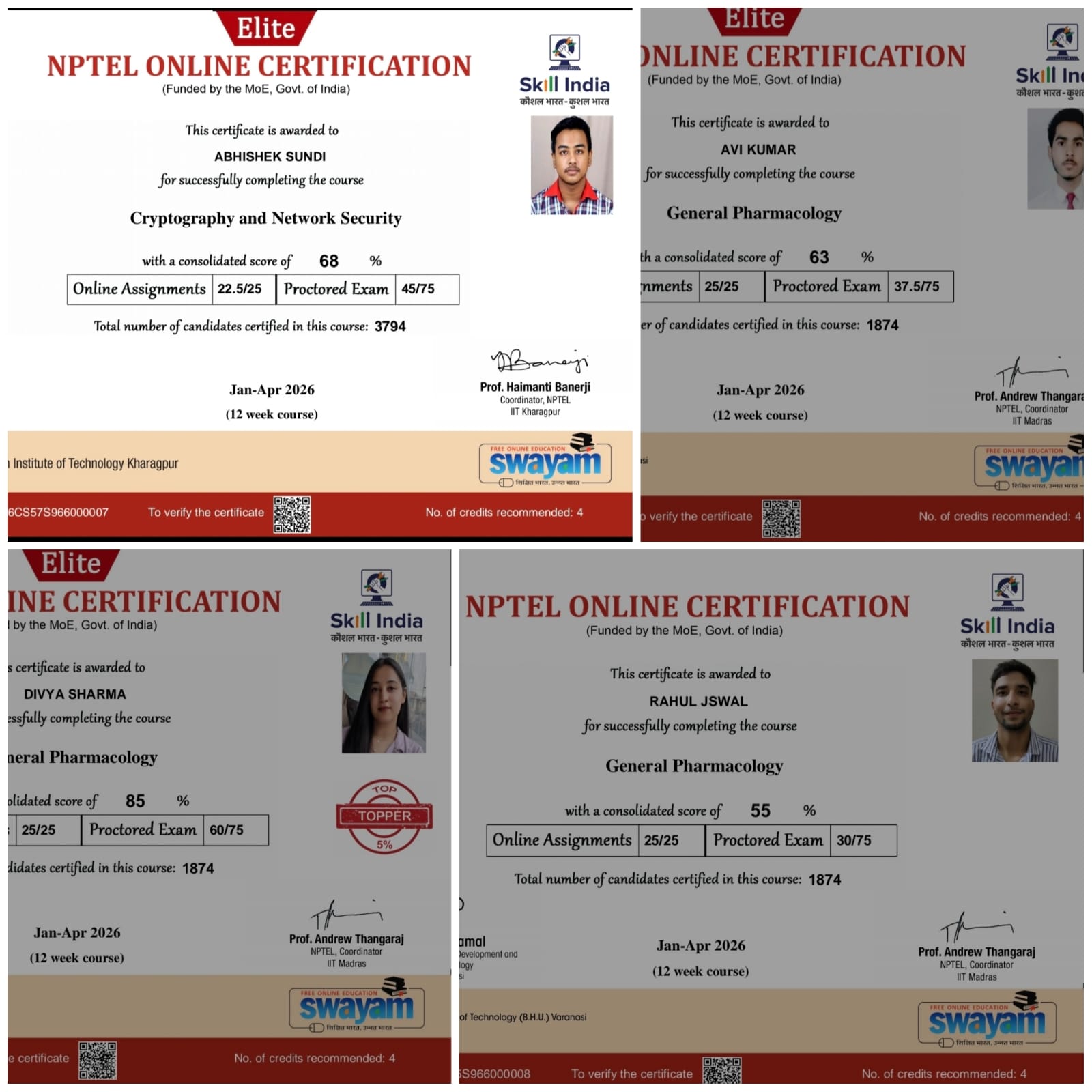 Bahra University Students Achieve SWAYAM Certifications in Pharmacy and Forensic Science.
