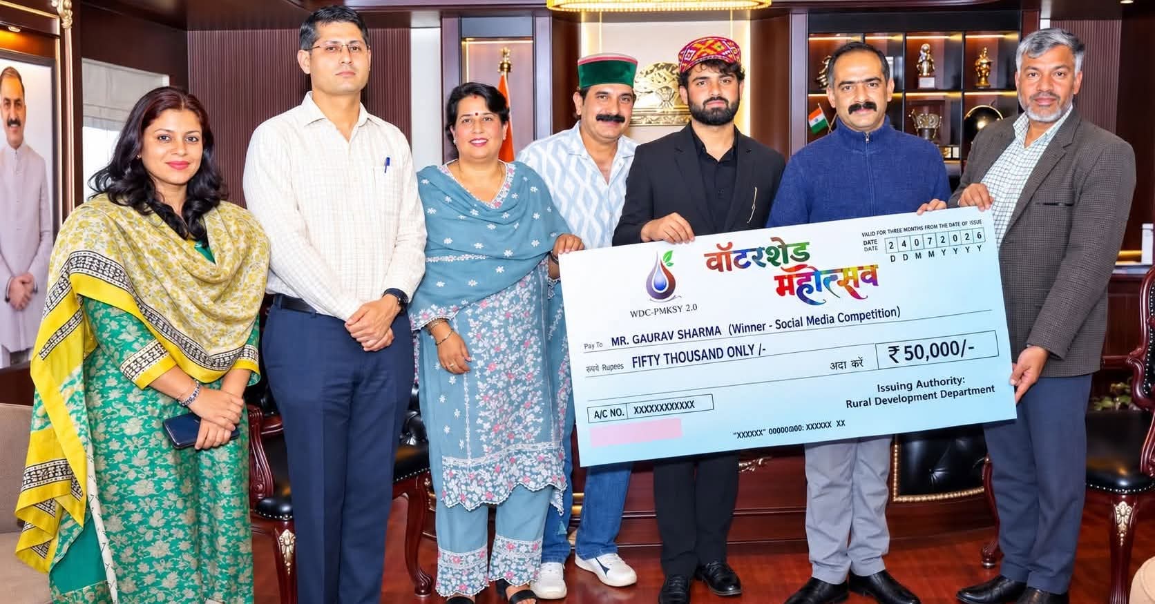 Bahra University Student Gaurav Sharma Wins Best Reel Award at State-Level Watershed Mahotsav Social Media Competition organised by the Himachal Pradesh Rural Development Department.