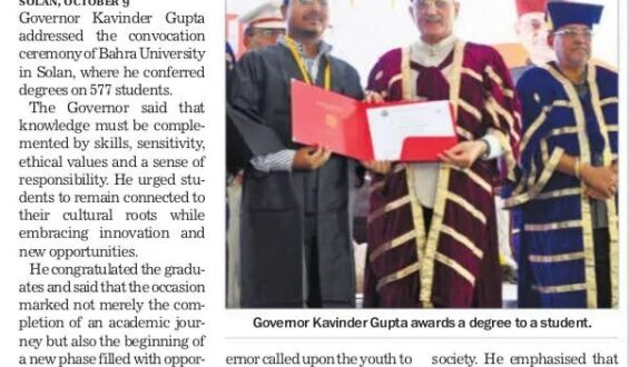 Guv confers degrees on 577 at Solan’s Bahra University .